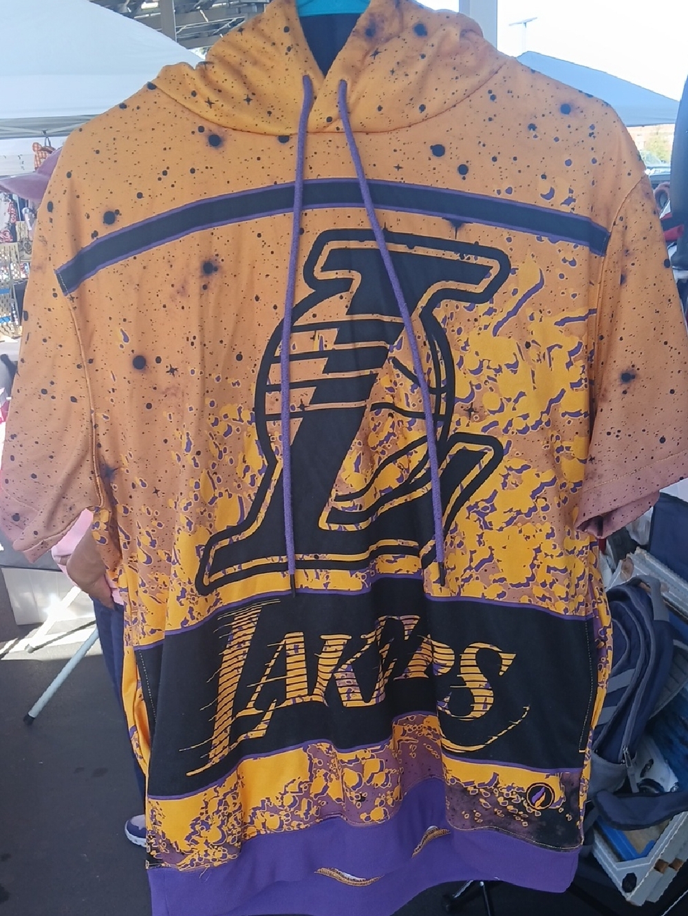 Los Angeles Lakers Yellow & Purple Pullover Hoodie Medium Short Sleeve
